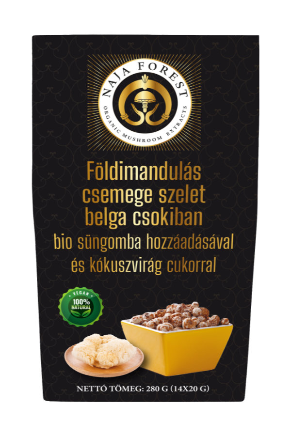 Földimandulás csemege szeletek belga csokiban süngomba hozzáadásával és kókuszvirág cukorral (14 szelet)