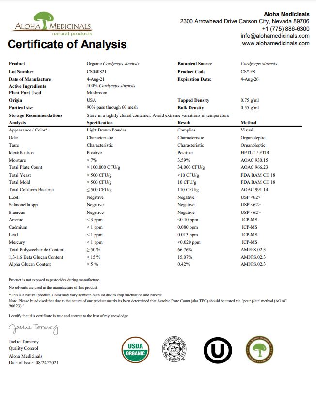 Cordyceps Certifikáció új